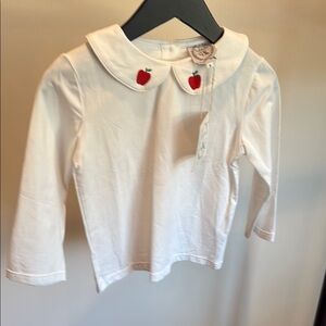 The Bella Bean White Apple Embroidered girls Shirt size 5